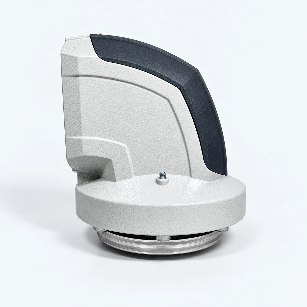 Support-arm connection housing with a curved profile and lower connection.