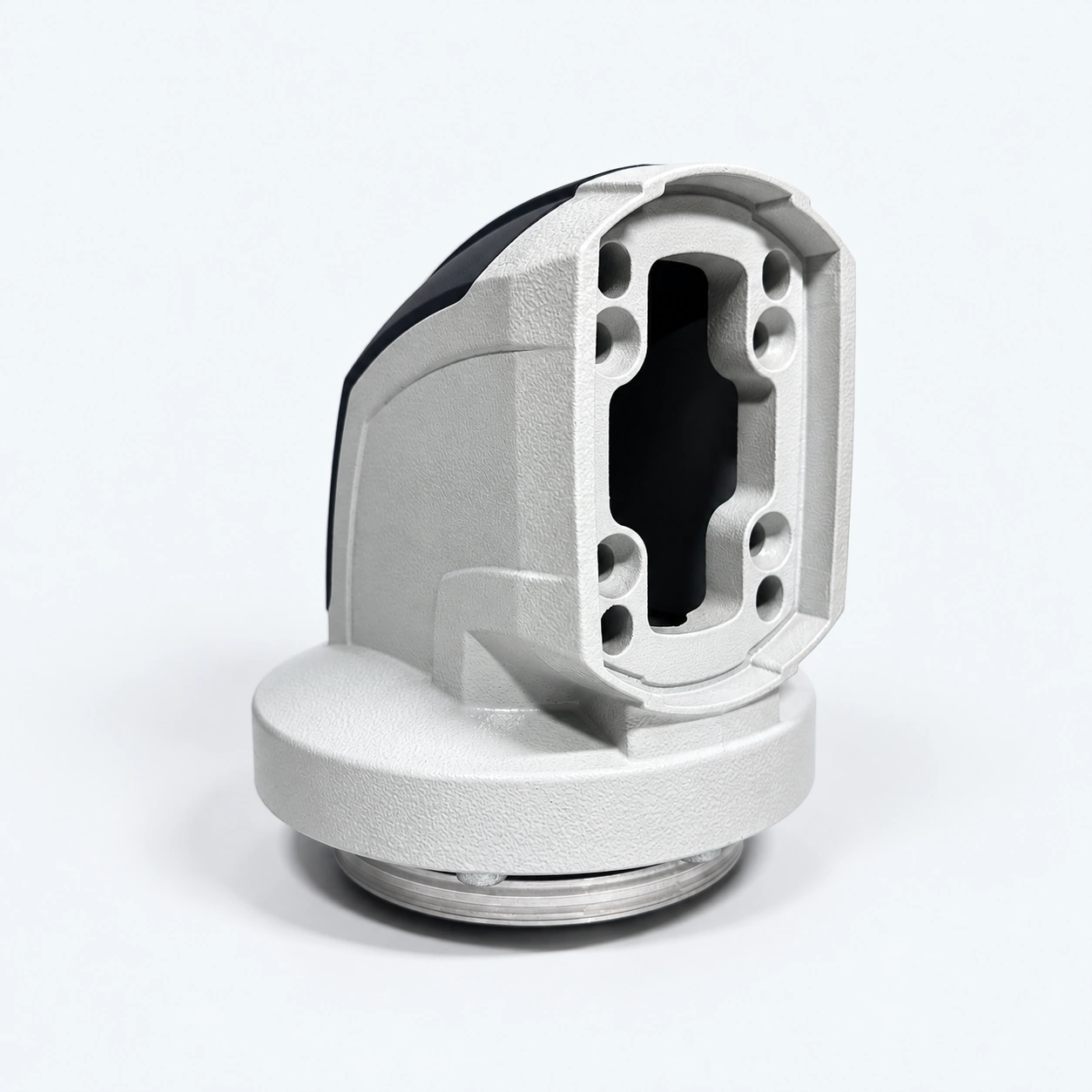 Open mounting face of a support-arm connection housing with fixing holes.
