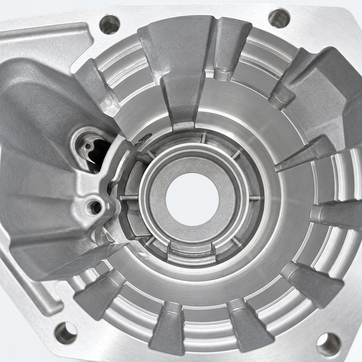 Interior view of a transmission housing showing reinforcing ribs.
